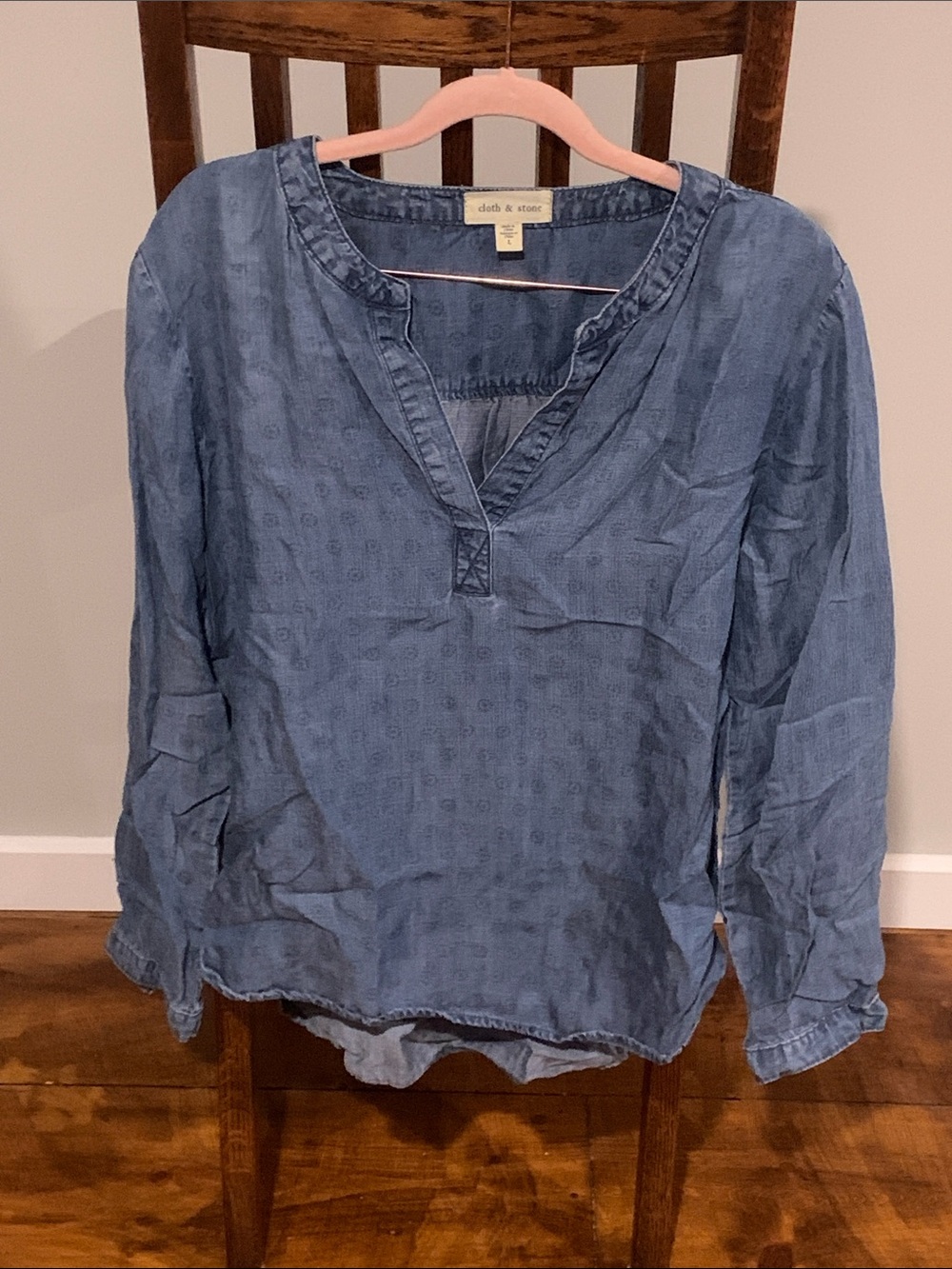 Butter Soft cloth & stone Indigo Textured V-Neck Long Sleeve Tunic